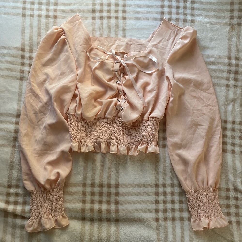 Lace Up Flounce Sleeve Blounce